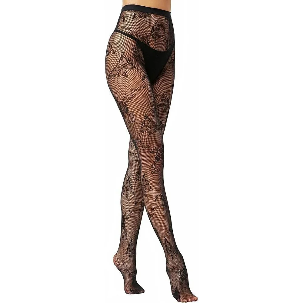 🆕Women's Black Fishnet Tights with Floral Pattern Elegant and Comfortable